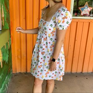 Citrus fruit square neck mini dress